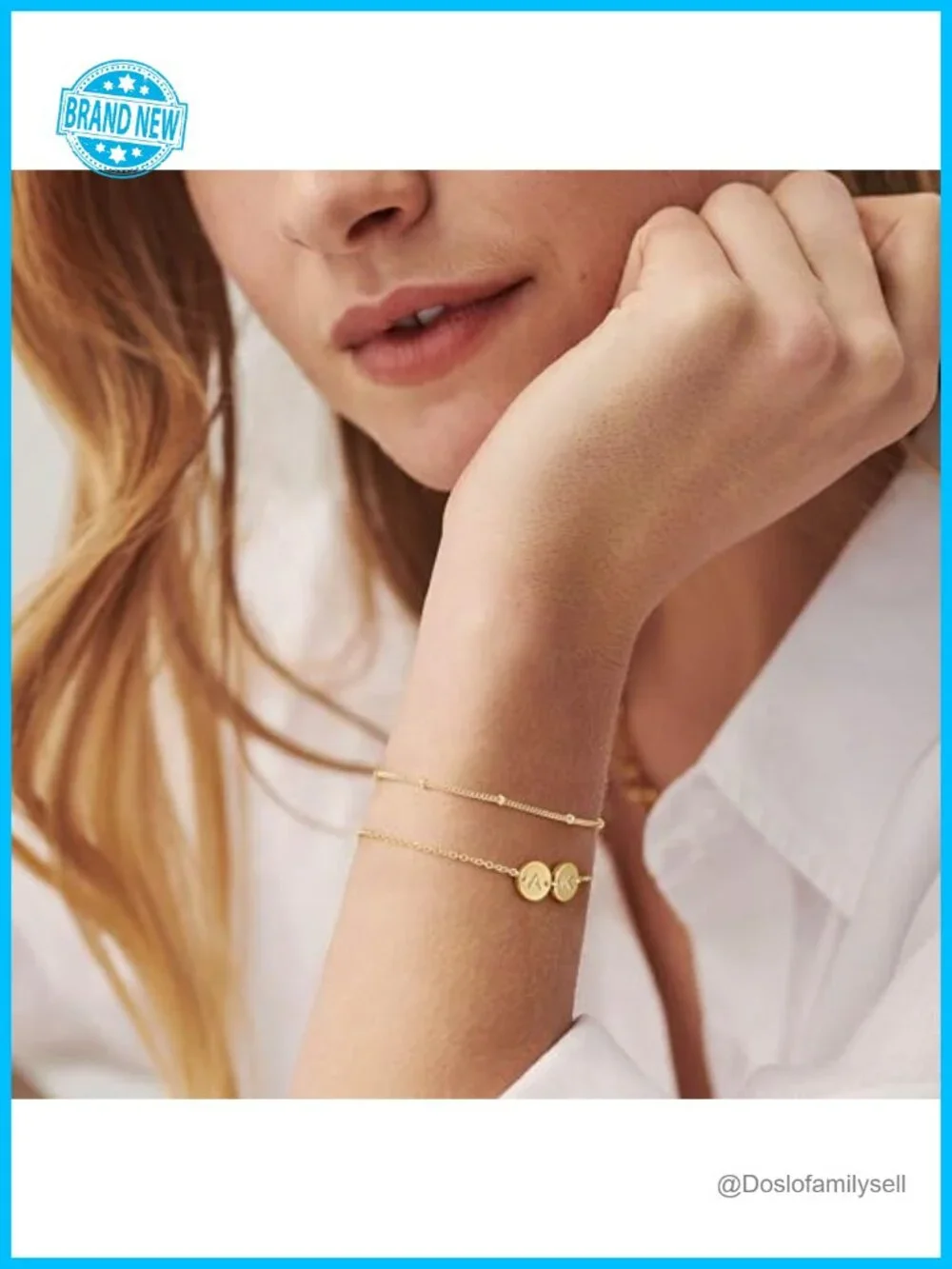 Dainty 14K Gold Plated Initial Disc Stacked Layered Bracelet Set